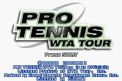 Pro Tennis WTA Tour title screen for GameBoy Advance